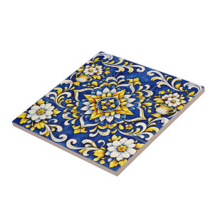 Azulejo de Medalhão de Vaso de Cobalto
