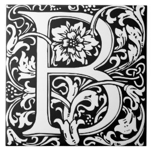 Azulejo de Monograma de Letra B do Alfabeto Floral