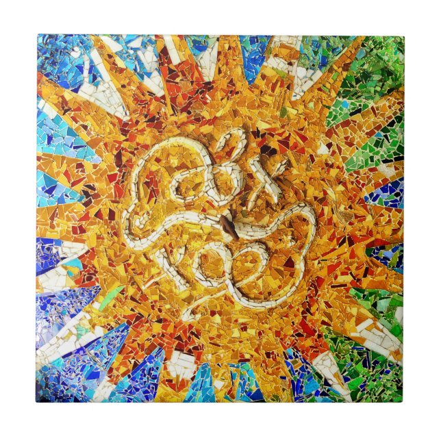 Azulejo de mosaicos de Guell do parque (Frente)