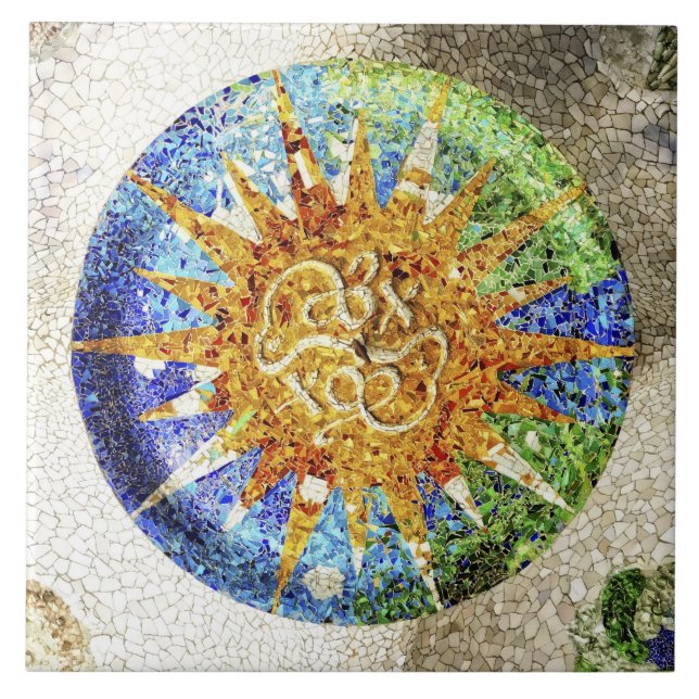 Azulejo de mosaicos de Guell do parque (Frente)