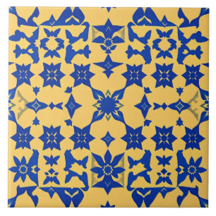Azulejo de Motivo de Azulejo Azul Caribenho Dourad