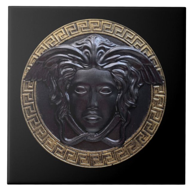 Azulejo de Muro de Medusa Preto e Dourado com Chav (Frente)