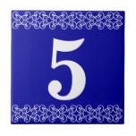 Azulejo de Número Vitoriano Azul<br><div class="desc">Azulejo de Número Vitoriano - Azul em branco com uma borda de trabalho de rolagem</div>