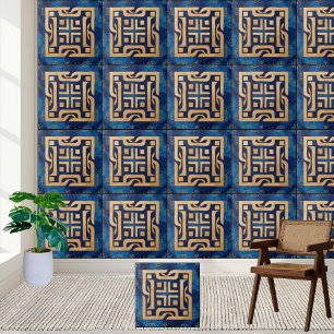 Azulejo de padrão chave grego antigo em Dourado e 