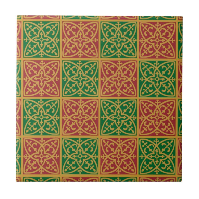 Azulejo de Padrão de Feriado Verde Vermelho (Frente)
