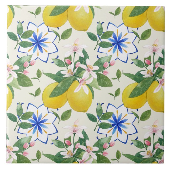 Azulejo de Padrão de Limão Italiano de Aquarela (Frente)