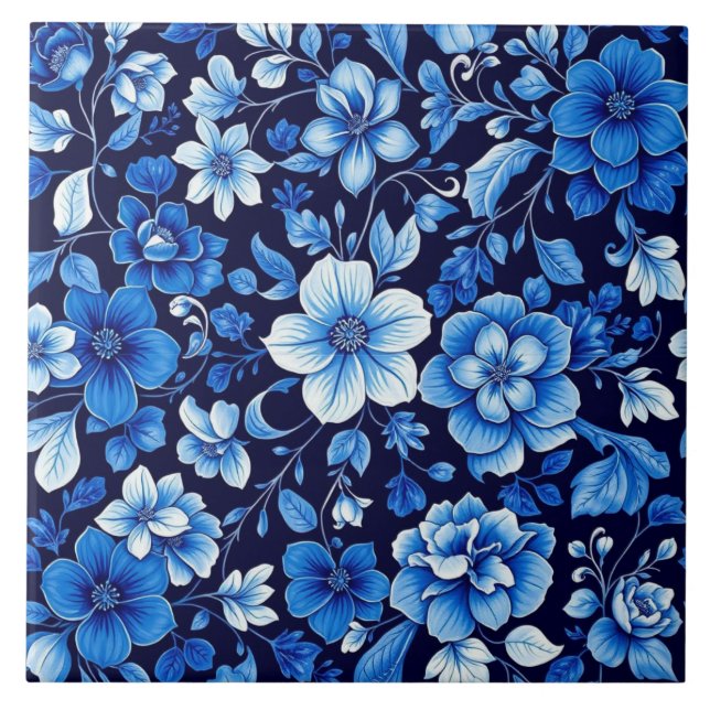 azulejo de padrão floral azul (Frente)