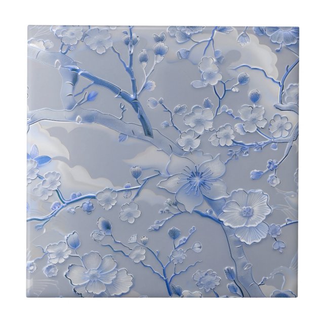 Azulejo de padrão floral azul de Cloisonne (Frente)