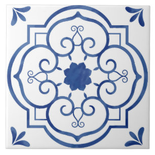 Azulejo de Padrão Floral Azul Decorativo