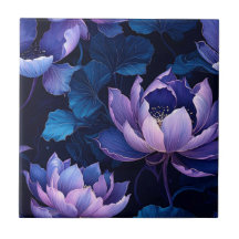 Azulejo de Padrão Floral do Lotus Escuro Elegante