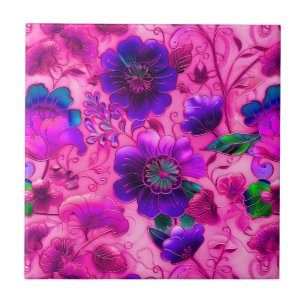 Azulejo de padrão floral roxo de Cloisonne rosa