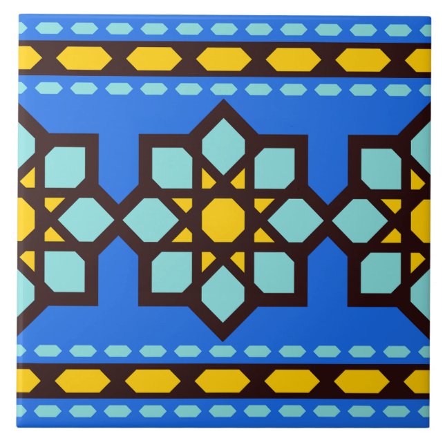 Azulejo de padrão geométrico islâmico azul (Frente)