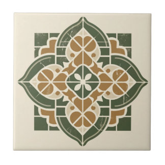 Azulejo de padrão geométrico verde, Dourado e crem