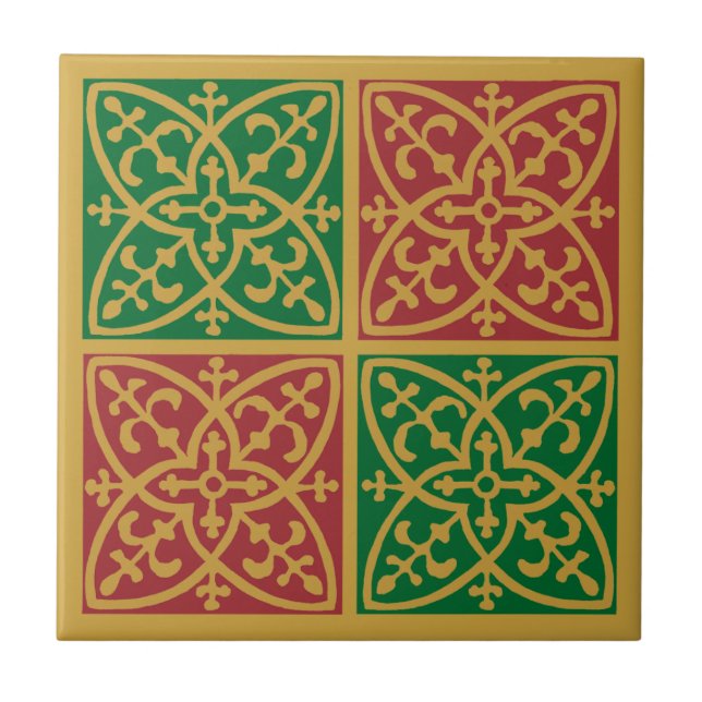 Azulejo de padrão Red Green Fleur de Lis (Frente)