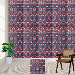 Azulejo de Padrão Tribal Escandinavo Vermelho e Az