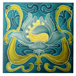 Azulejo de Parede Art Nouveau Amarelo e Azul