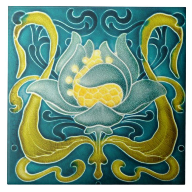Azulejo de Parede Art Nouveau Amarelo e Azul (Frente)