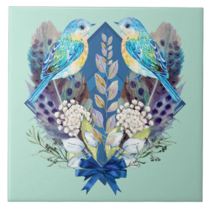 Azulejo de Parede Cerâmica - Aves e Penas