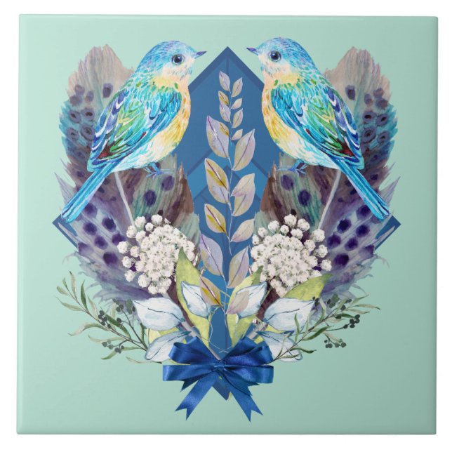 Azulejo de Parede Cerâmica - Aves e Penas (Frente)