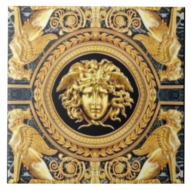 Azulejo de parede Medusa Dourada e Esfinges (Frente)
