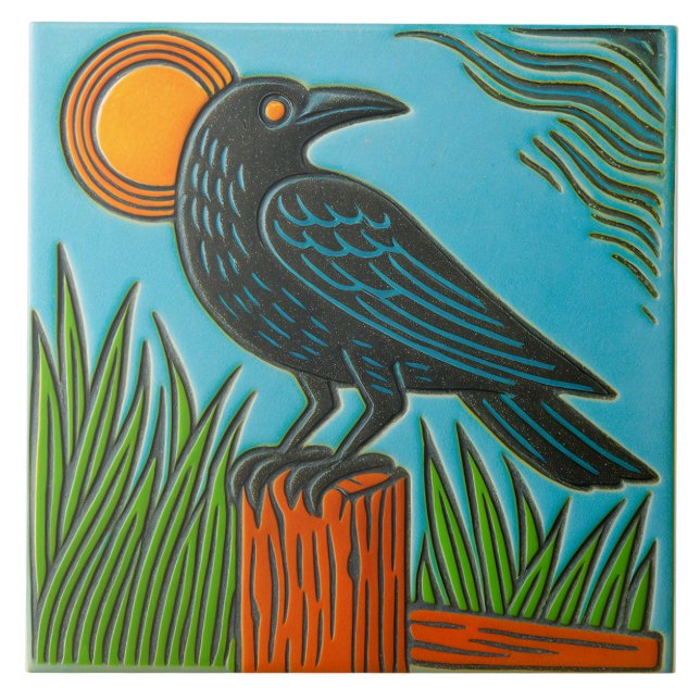 Azulejo de Pássaro Corvo Preto (Frente)