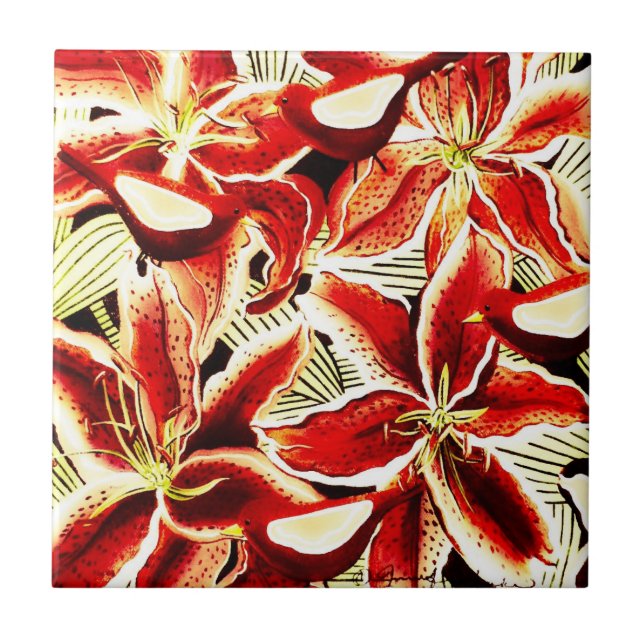 Azulejo de Pássaros Vermelhos de Lillie (Frente)