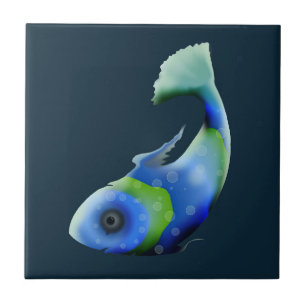 Azulejo de Peixe Verde e Azul