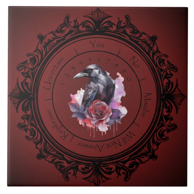 Azulejo de Pêndulo Corvo Gótico Vermelho (Frente)