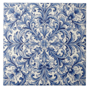 azulejo de pergaminho azul vintage