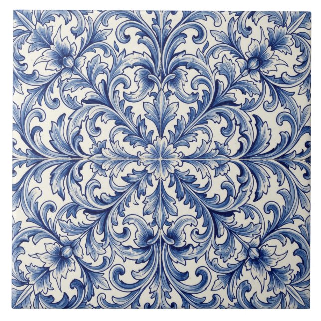 azulejo de pergaminho azul vintage (Frente)