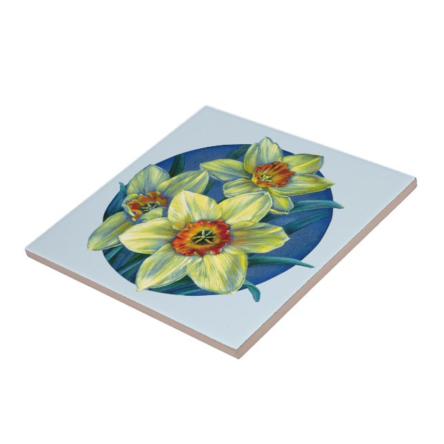Azulejo de pintura de arte azul-clara daffodil (Lateral)