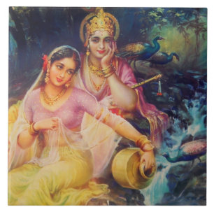 Azulejo de Radha e de Krishna