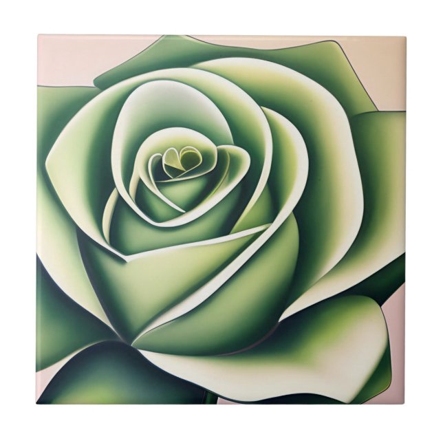 Azulejo de Rosa Esmeralda Art Déco (Frente)