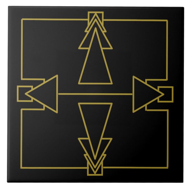 Azulejo de Seta Dupla na Art Deco Dourado e Preto (Frente)