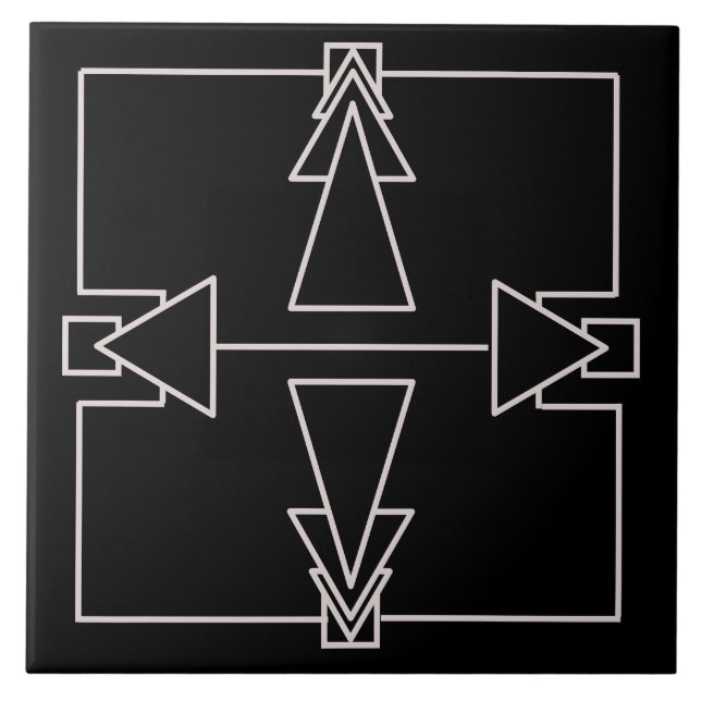 Azulejo de Seta Dupla na Art Deco Prata e Preto (Frente)