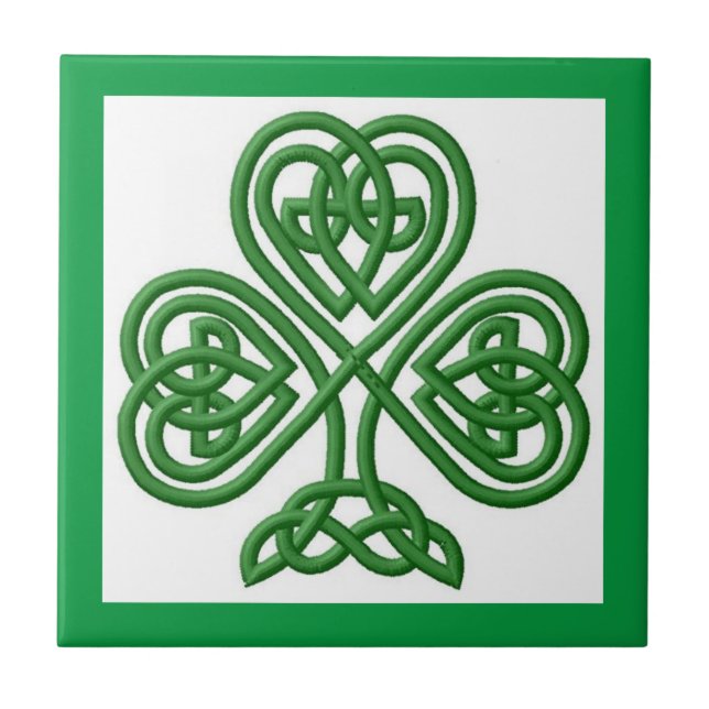 Azulejo de Shamrock cerâmico com nó celta irlandês (Frente)
