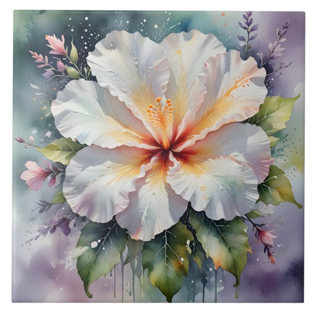 azulejo de sonho de hibisco branco (Frente)