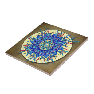 Azulejo de sorriso da mandala da lua azul