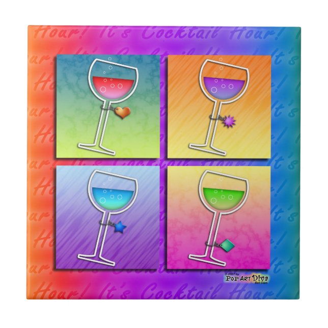 Azulejo de Suporte de Copo de Vinho Pop Art (Frente)
