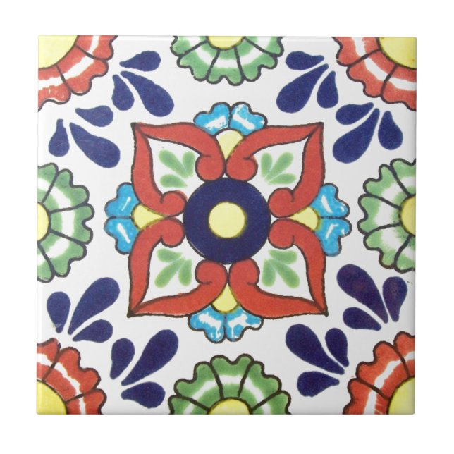 Azulejo de Talavera do mexicano (vermelho, verde, (Frente)