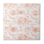 Azulejo de Torno Francês Rosa Vintage<br><div class="desc">A encantadora cena tradicional gravada do país, retratada em cor de pêssego sobre fundo branco.</div>