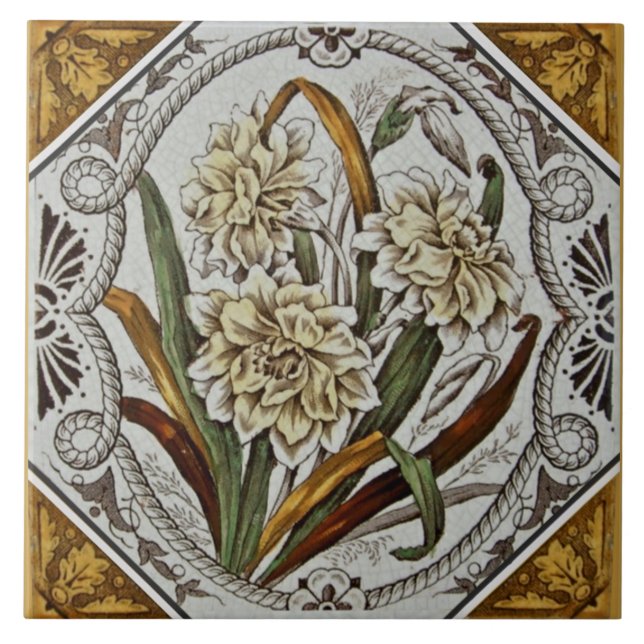 Azulejo de transferência floral vitoriano dos anos (Frente)