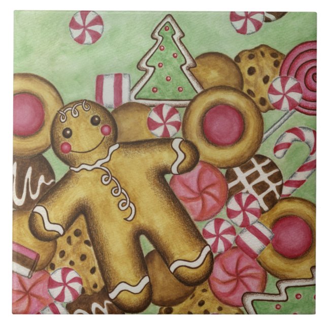 Azulejo de Trivet de Natal com pão de Gingerpão (Frente)