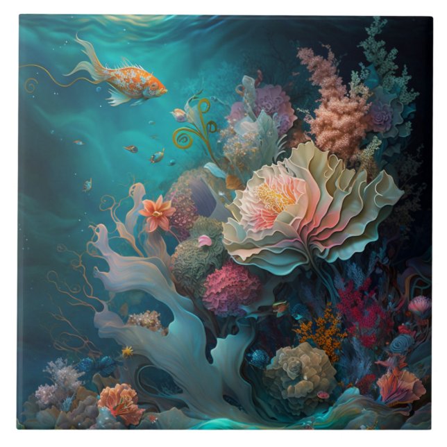 Azulejo de vida marinha e oceânica (Frente)