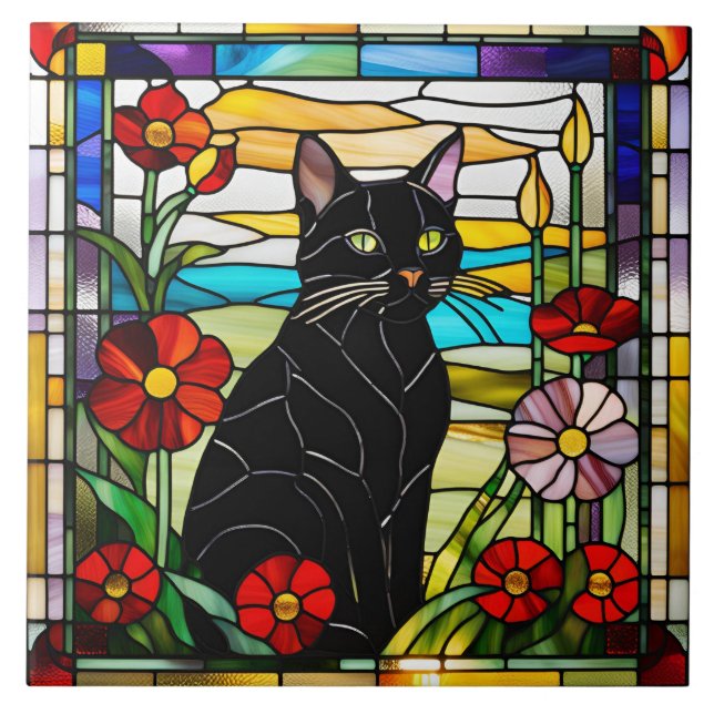 Azulejo de Vidro Arrependido de Gato Preto (Frente)