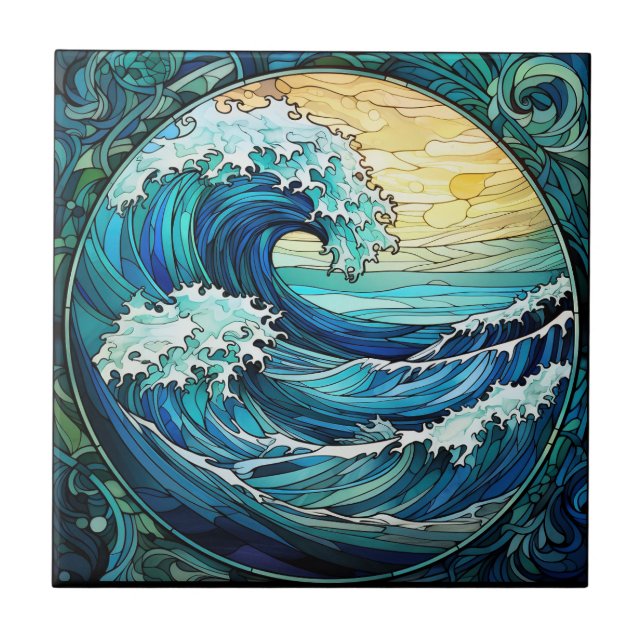 Azulejo de vidro cerâmico das ondas do oceano (Frente)
