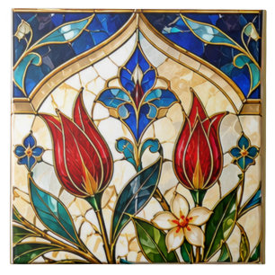 Azulejo de Vidro Colorido Tulipa Vermelha de Damas