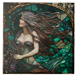 Azulejo de Vidro Manchado com Sereia 