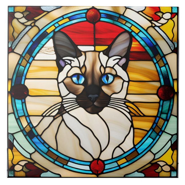 Azulejo de Vidro Mantido de Gato Siamês (Frente)