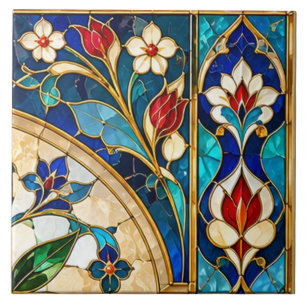Azulejo de Vidro Pintado Tulipa Floral Damasco e O